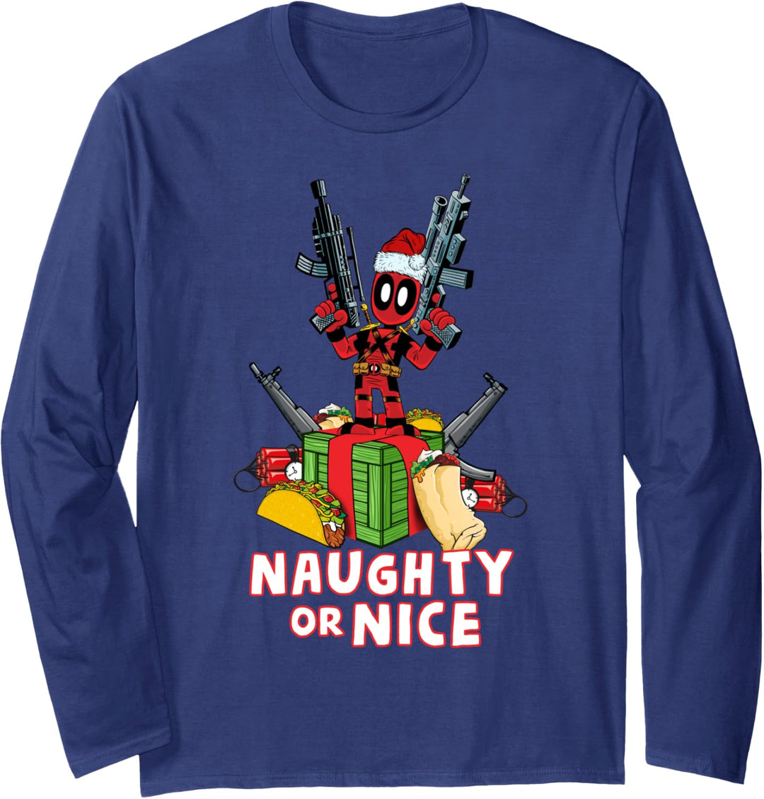 Marvel Deadpool Weihnachten Naughty Or Nice Portrait Langarmshirt