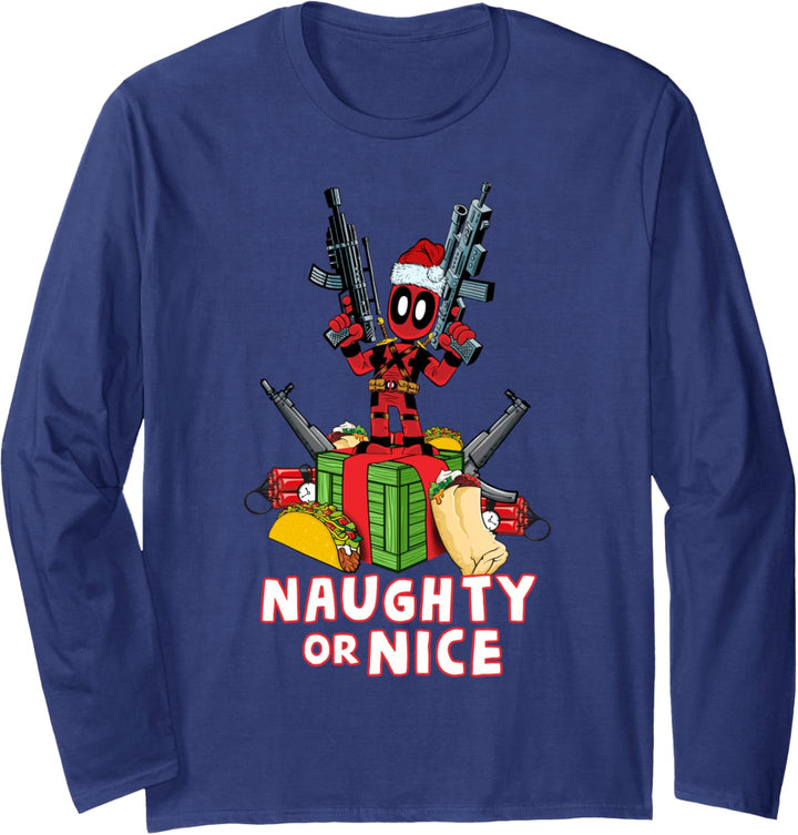 Marvel Deadpool Weihnachten Naughty Or Nice Portrait Langarmshirt