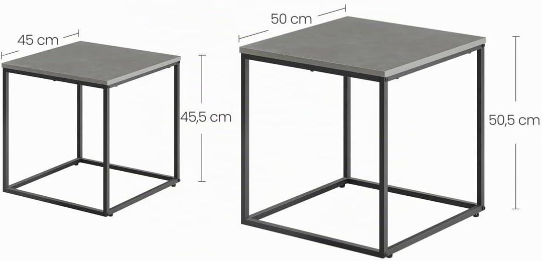 NMK HOME 2er Set Couchtische – Quadratisch – Beton Schwarz – Industrial Design – platzsparend Nestin