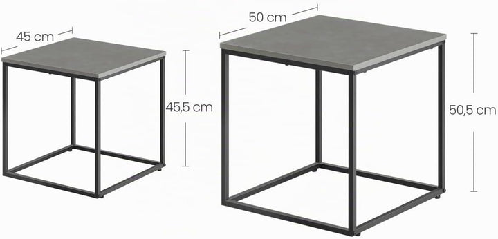 NMK HOME 2er Set Couchtische – Quadratisch – Beton Schwarz – Industrial Design – platzsparend Nestin