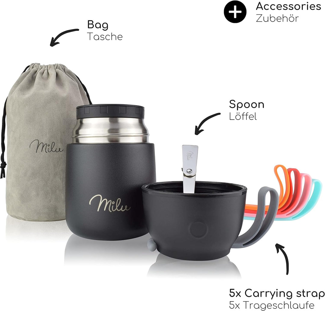 Milu® Thermobehälter 450, 650ml, 800ml | Edelstahl Warmhaltebehälter | Essensbehälter | Speisegefäss