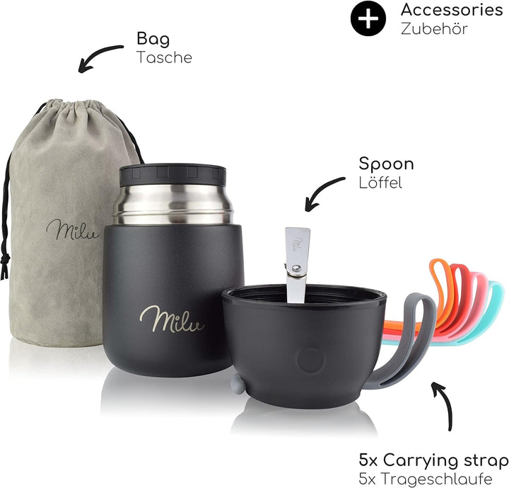 Milu® Thermobehälter 450, 650ml, 800ml | Edelstahl Warmhaltebehälter | Essensbehälter | Speisegefäss