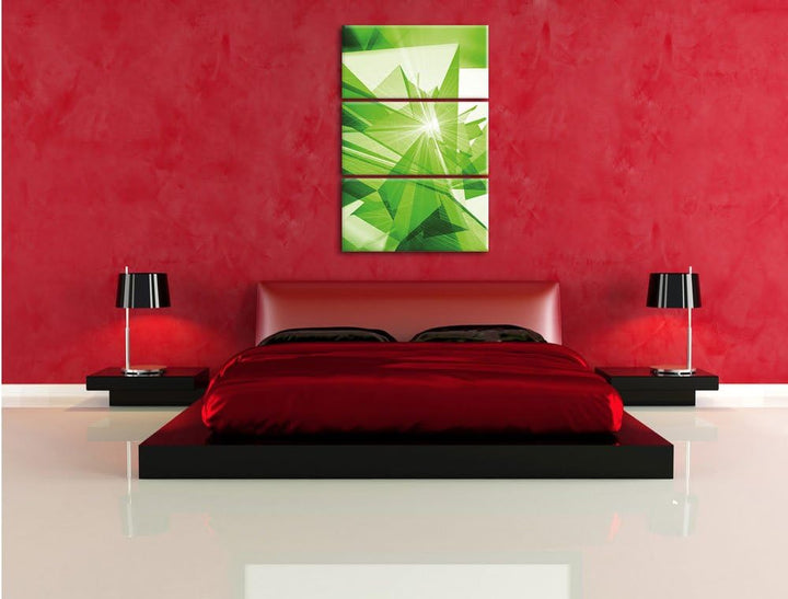 Pixxprint Abstrakt grünes EIS 3-Teiler Leinwandbild 120x80 Bild auf Leinwand