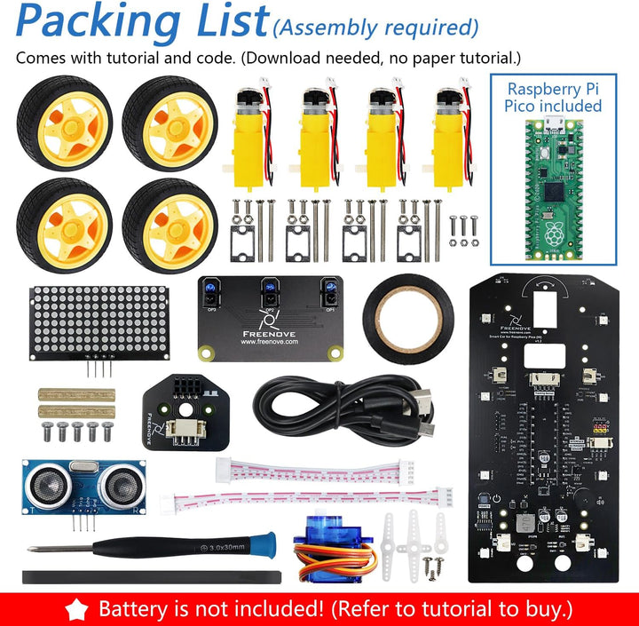 Freenove 4WD Car Kit for Raspberry Pi Pico (Included) (Compatible with Arduino IDE), Dot Matrix Expr