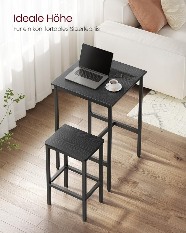 VASAGLE Bartisch mit Barhocker-Set, Esstisch mit 2 Stühlen, Küchentisch klein, Barstühle, für Esszim