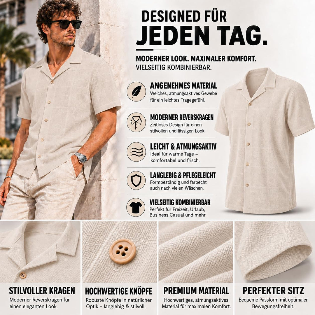 Redbridge Kurzarm-Hemd mit Reverskragen – Knopfleiste, Sommerlich-Lässig, Luftig &amp; Bequem S Stone, S