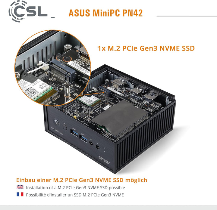 Mini PC ASUS PN42 mit Windows 11 Pro, Intel N200 4X 3700 MHz Turbotakt, 500 GB M.2 SSD, 32 GB DDR4-R
