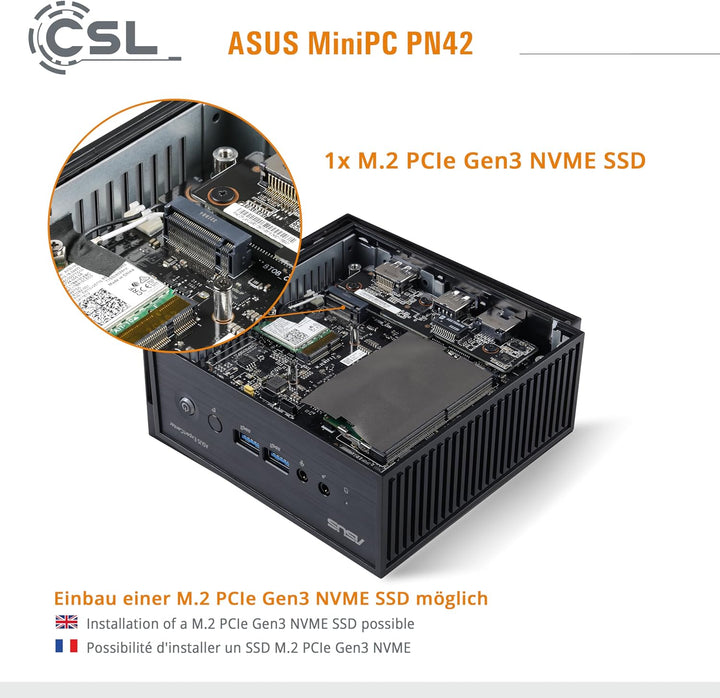 Mini PC ASUS PN42 mit Windows 11 Pro, Intel N200 4X 3700 MHz Turbotakt, 1000 GB M.2 SSD, 32 GB DDR4-