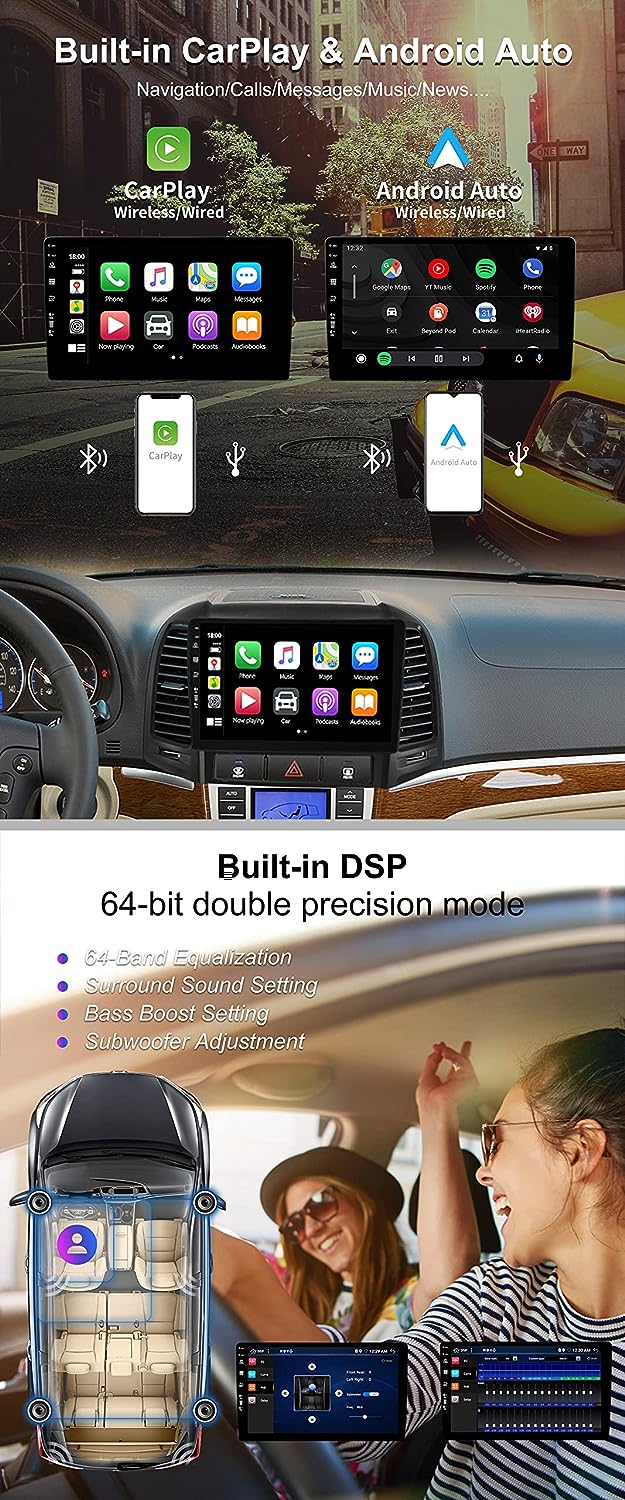 SXAUTO - 6G+128G - Android 12 IPS Autoradio für Hyundai Santa FE (2006-2012) - Eingebaut Carplay/And