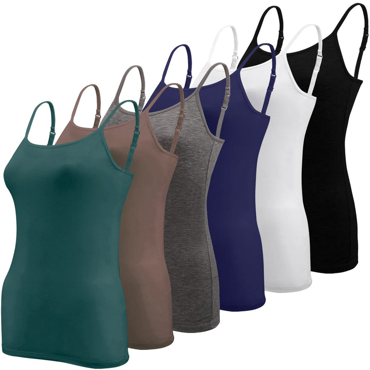 BQTQ 6 Stück Unterhemd Damen Spaghetti Top Unterhemd Spaghettiträger mit Verstellbarer Strap Basic C