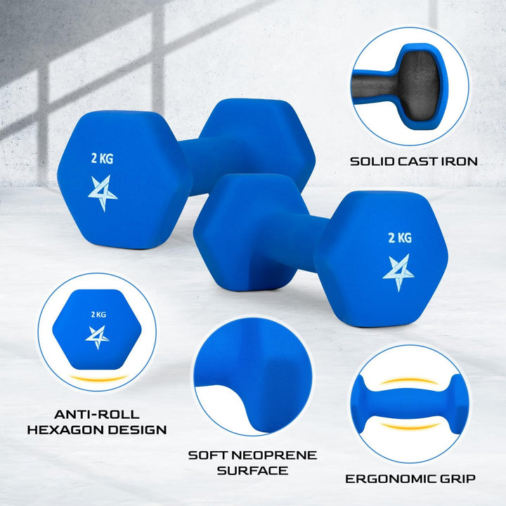 Yes4All Neopren Hanteln Set Gewichte, 2er-Sets, 1kg, 1.5kg, 2kg, 3kg, 4kg, 5kg, Dumbbells Set für Kr