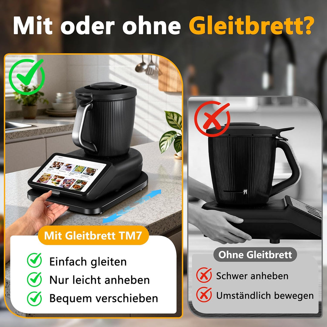 Gleitbrett für Thermomix TM7, Bambus Rollbrett mit leichten Rollen, Schützt die Waage, Pflegeleicht