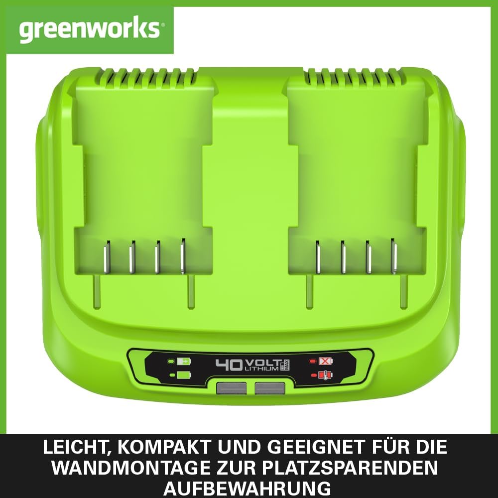 Greenworks 40V 8A Doppellader Akku Ladegerät - Universal Batterieladegerät für Greenworks Garten- &