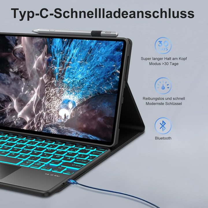 Tastatur Hülle für Lenovo Tab K11 Plus 11.45 Zoll 2024, Mit kabelloser Bluetooth-Tastatur mit Touchp