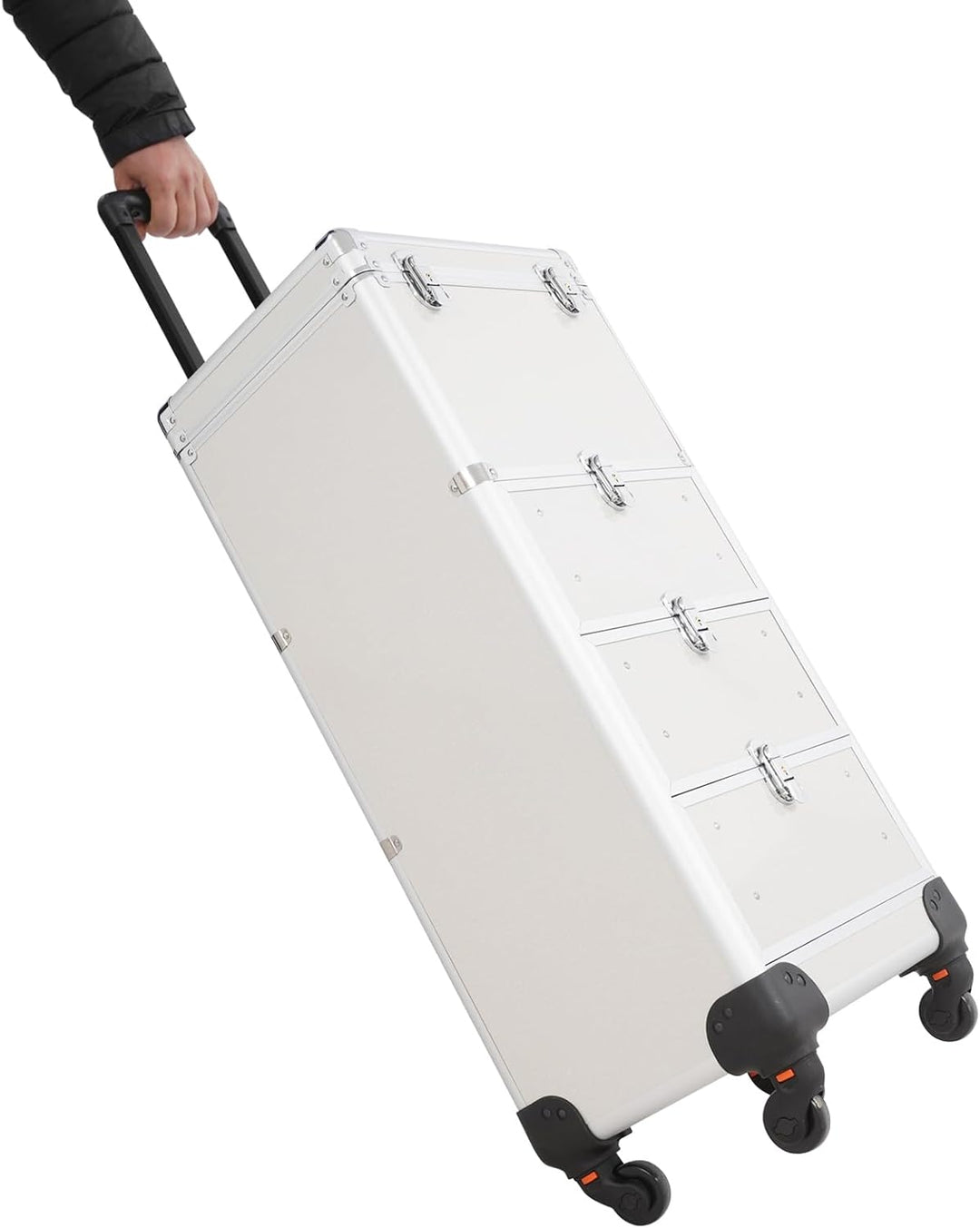 Rollbarer Schminkwagen mit 3 Schubladen Aluminiumlegierung Verstellbarer Griff 4 Räder Kosmetiktroll