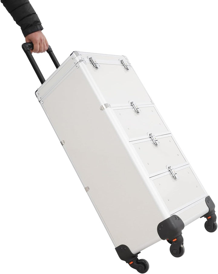 Rollbarer Schminkwagen mit 3 Schubladen Aluminiumlegierung Verstellbarer Griff 4 Räder Kosmetiktroll