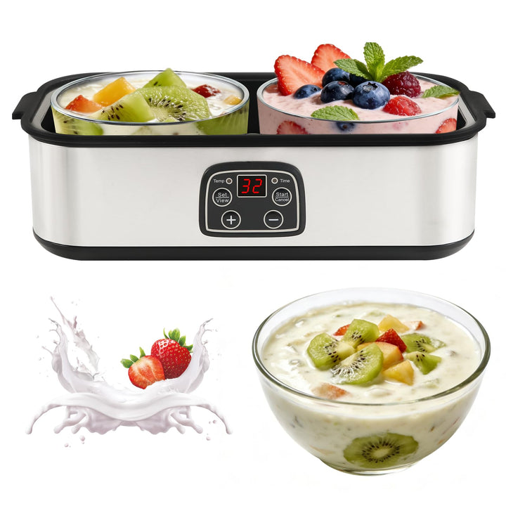 Joghurtbereiter, 2000 ml Automatischer Joghurtmaschine mit 2 Gläsern, Joghurt Maker mit Temperaturre