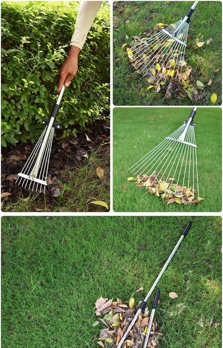 Laubrechen,Gartenrechen mit,Laubrechen mit Teleskopstiel,Langer Griff 85–175 cm mit erweiterbarem Ko