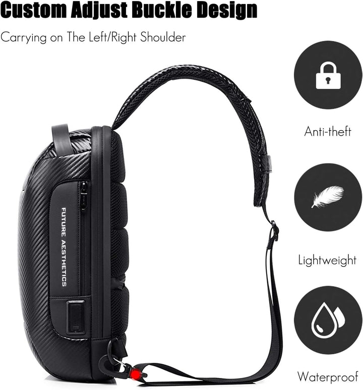 FANDARE Brusttasche, Sling Crossbody Bag mit USB, für Herren und Damen, Business, grosse Schultertas