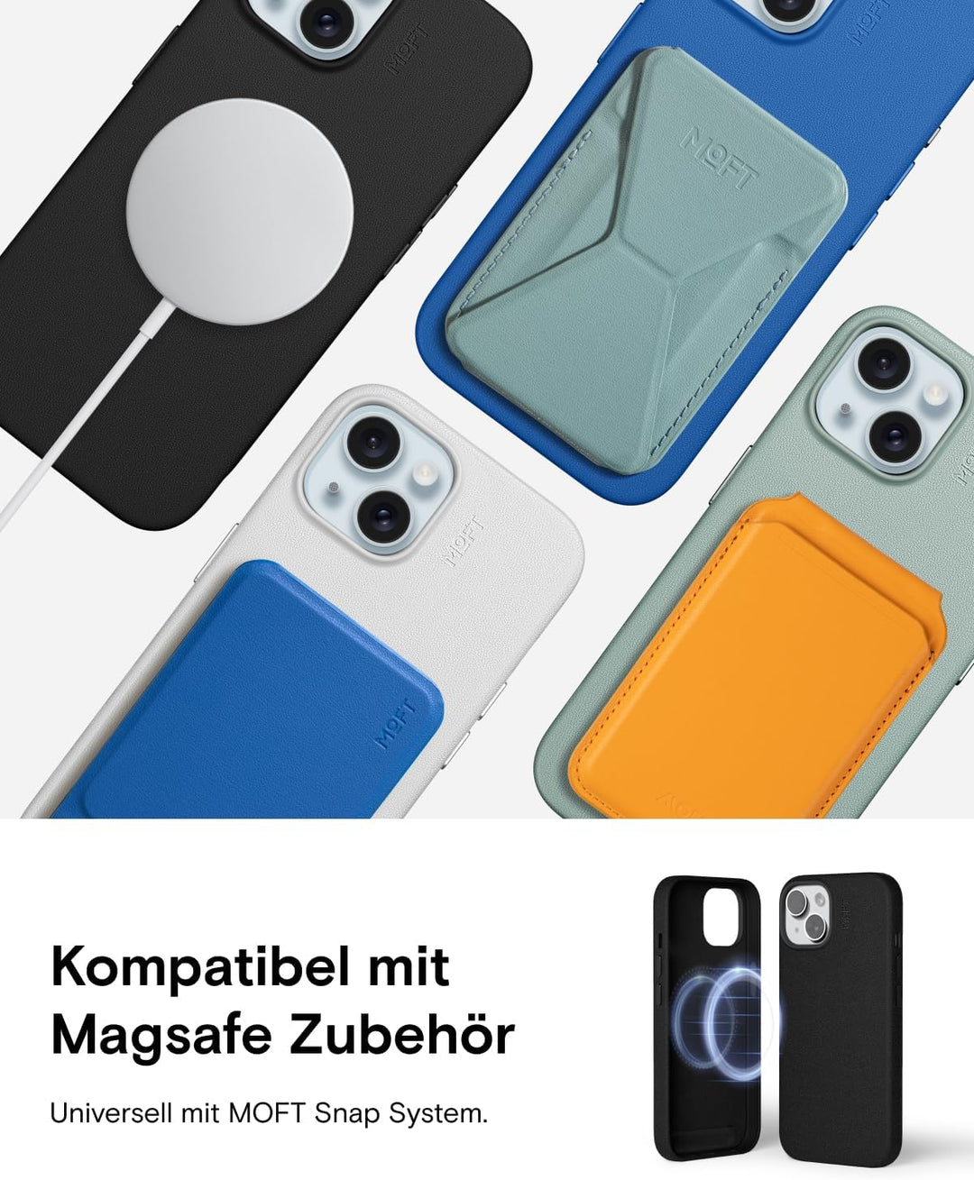 MOFT Magnetische Hülle für iPhone 15 Plus Kompatibel mit MagSafe, MOVAS Vegane Lederhülle, Weiches B