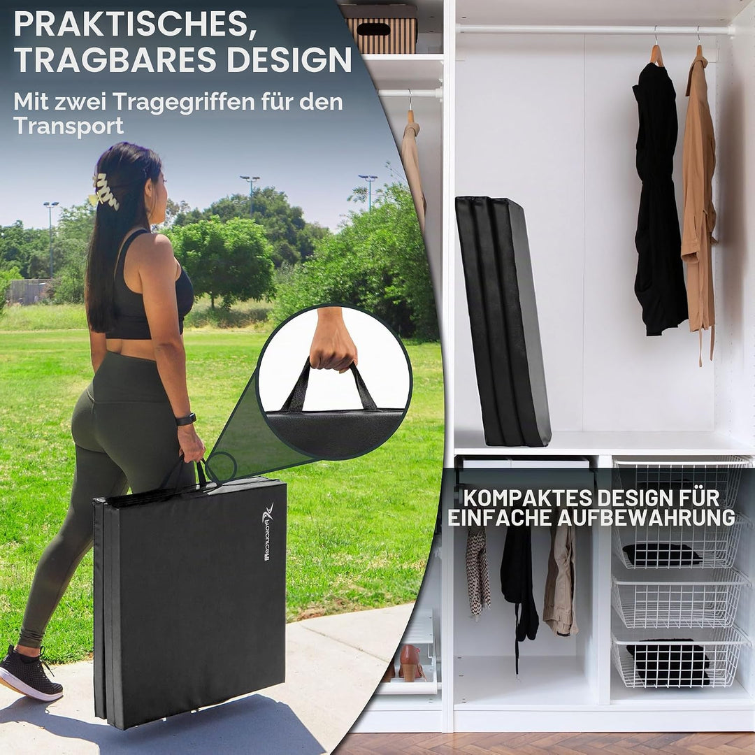 ProsourceFit dreifach faltbare dicke Trainingsmatte 183 cm x 61 cm mit Tragegriffen für Turnen, MMA,