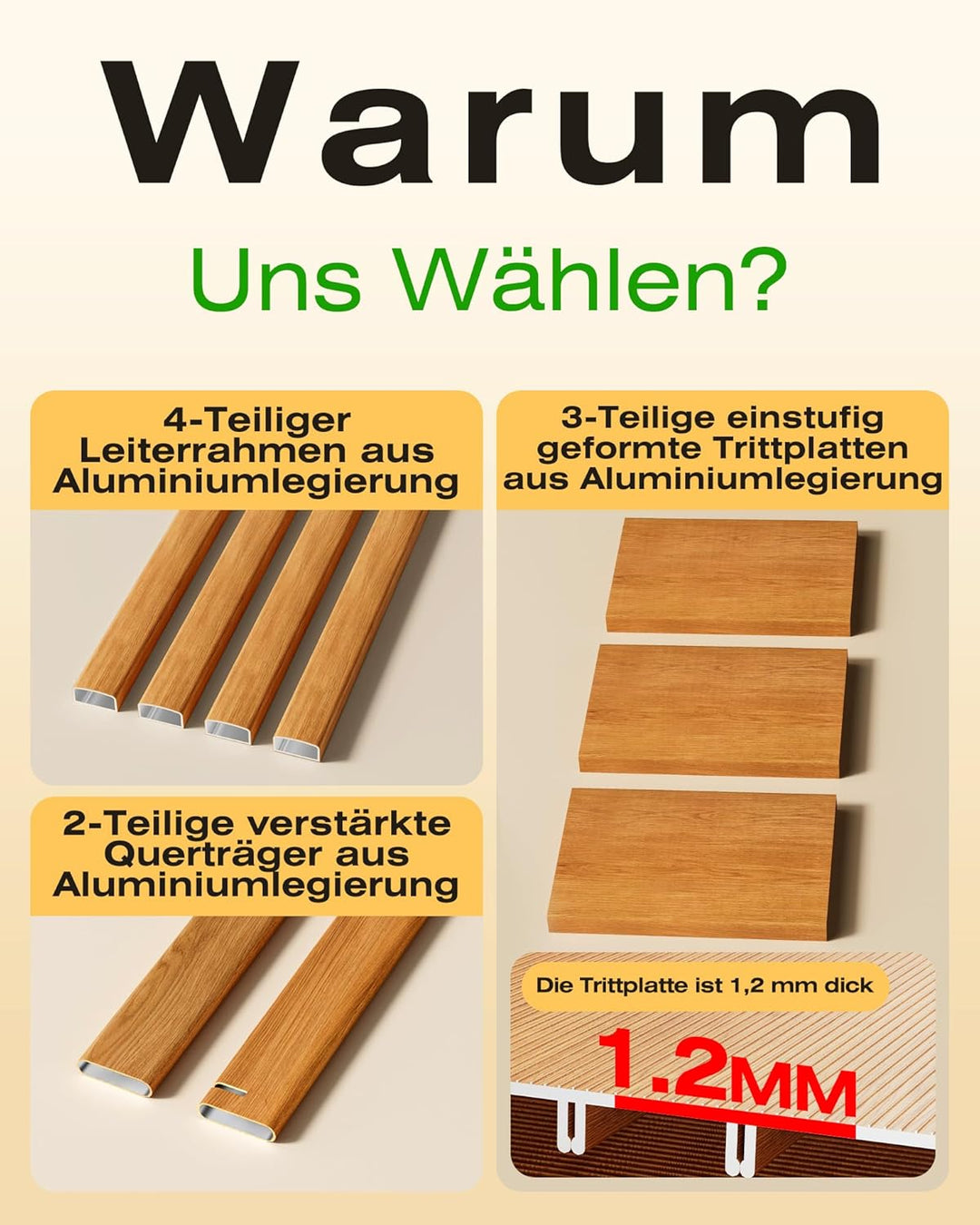 Trittleiter 3 Stufen klappbar,Tritthocker aus Aluminium | 150 kg Tragfähigkeit,Leiter mit rutschfest