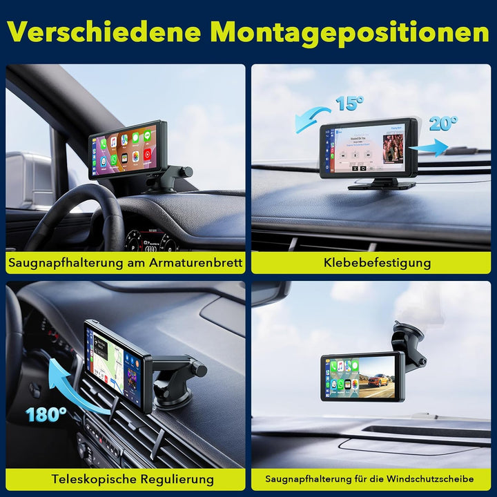 LAMTTO Wireless Carplay Display mit Dashcam 2.5K für AppIe CarPlay & Android Auto 6,86 Zoll Tragbare