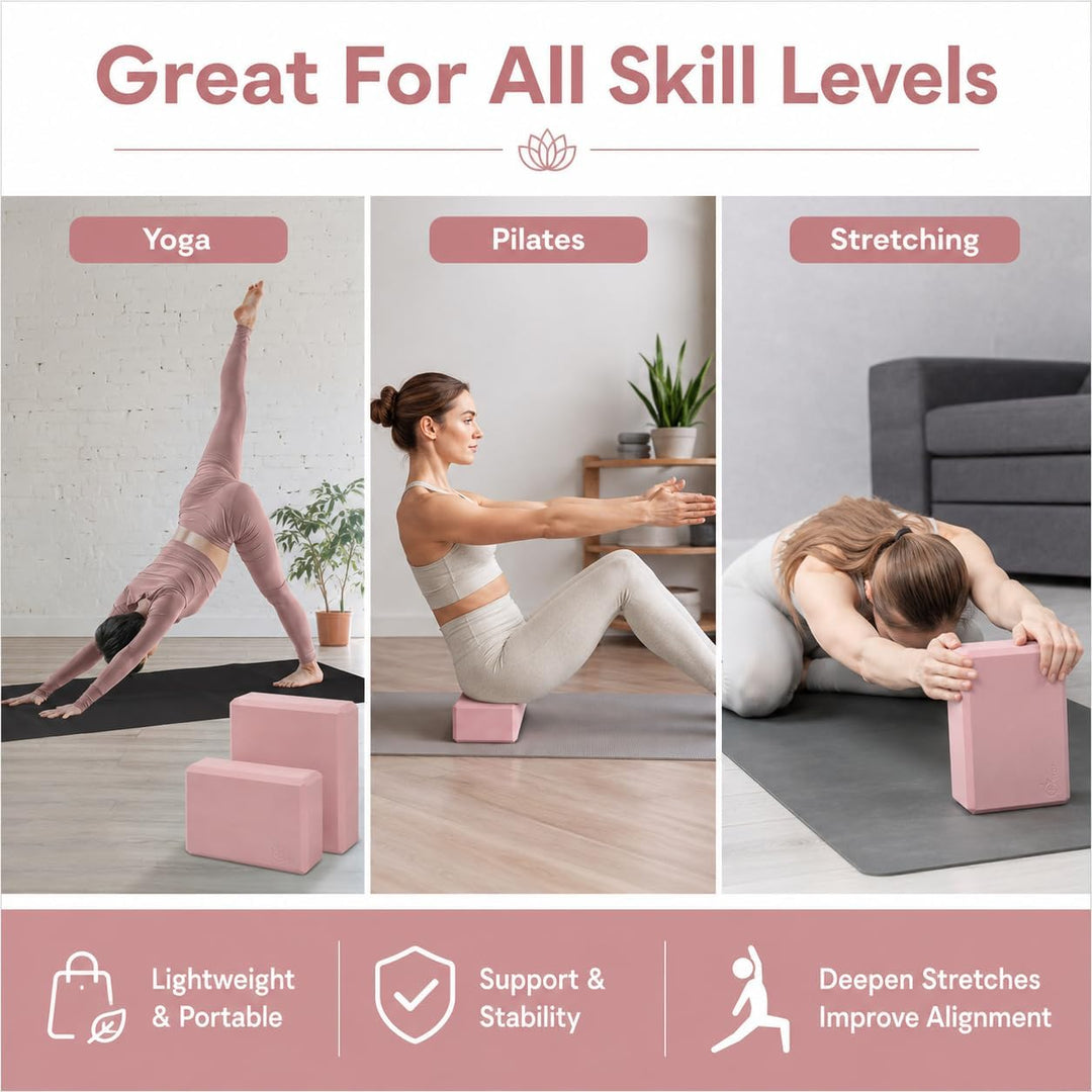 EXERZ Yogablock 2er Set EVA – Rutschfeste Yoga Blöcke für Pilates Fitness Stretching Handstand – Lei