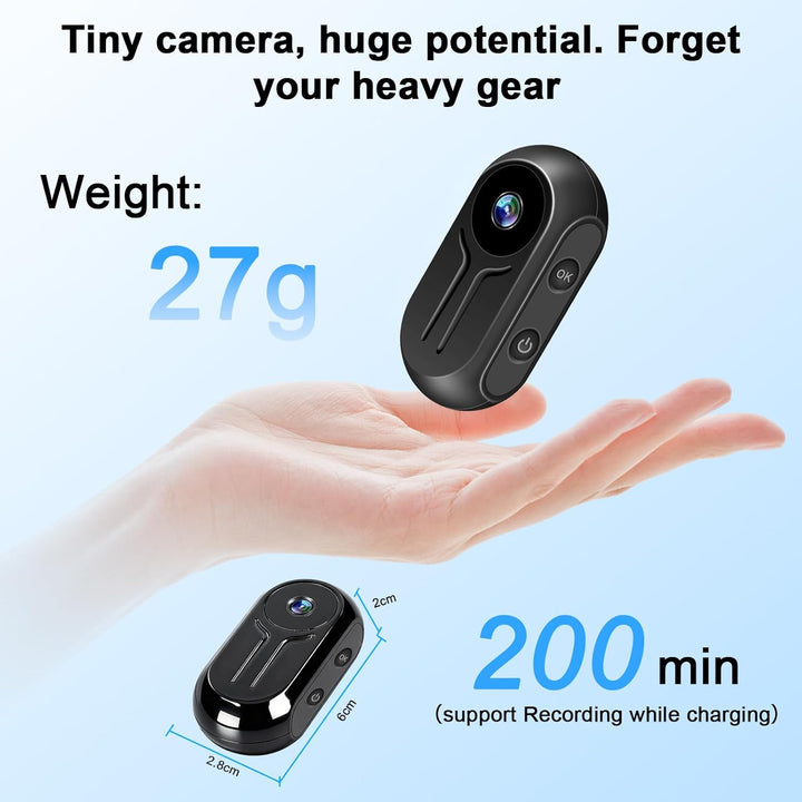 Mini Action Kamera,1080P HD Mini Bodycam mit Anzeige,360 ° Tragbare Action Cam mit Magnetisches Schl