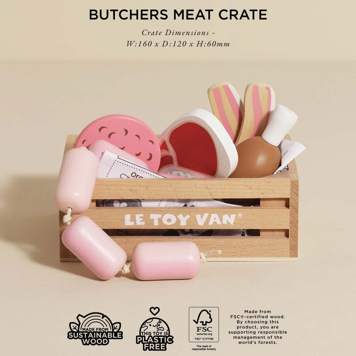 Le Toy Van – Honeybee Market Fleisch-Kiste aus Holz | Supermarkt-Rollenspiel Lebensmittelladen, TV18