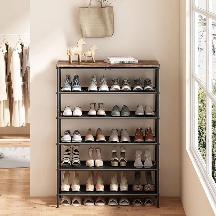 Schuhregal, 6-stöckiges Schuhablage mit oberem MDF-Paneel und Regal Vliesstoff für Eingangsbereich,