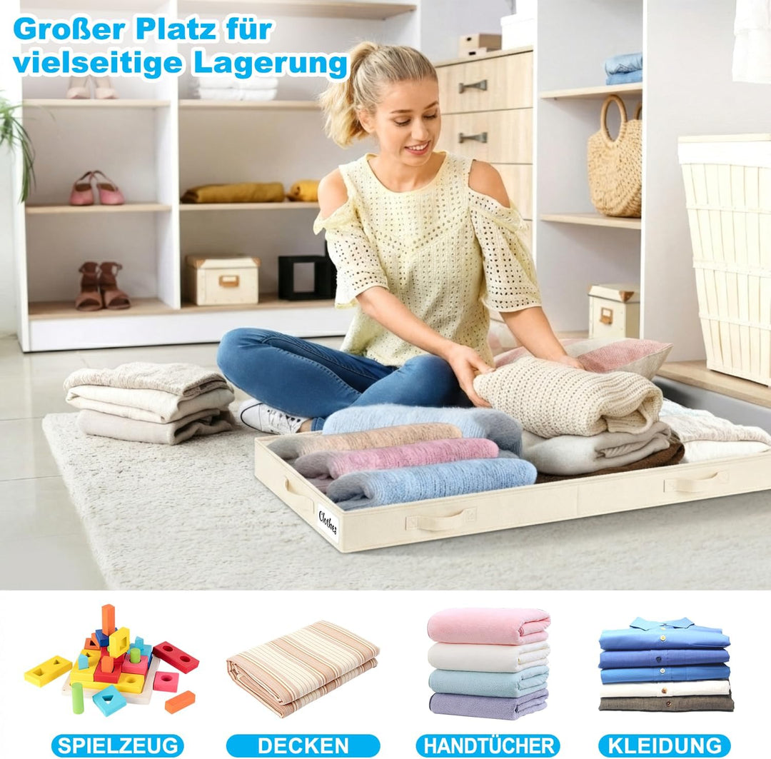 Unterbett Aufbewahrungsbox 2 Stück Unterbettkommode und klarem Deckel, 10cm hoch Kleideraufbewahrung