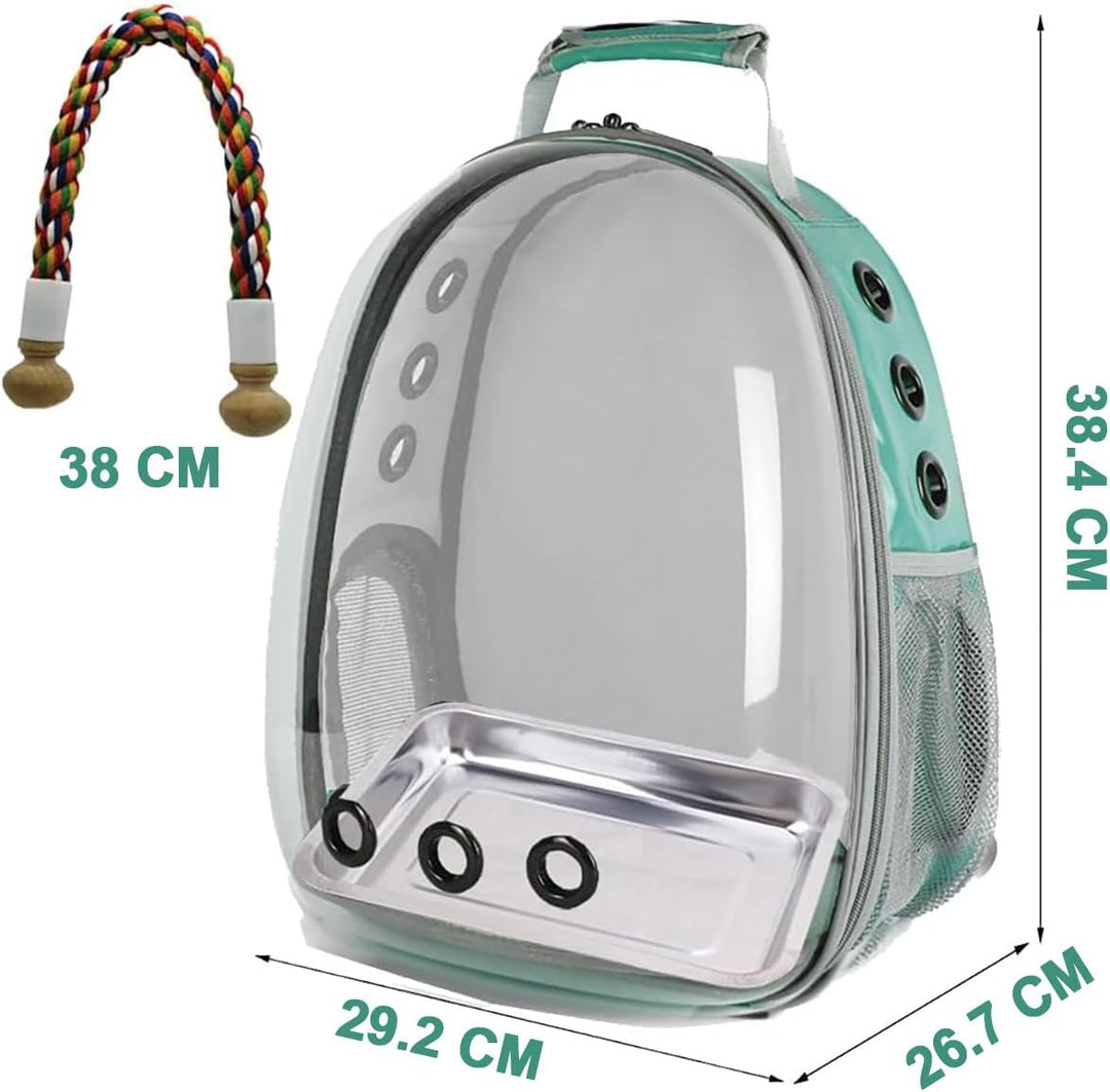 Bird Backpack Carrier, Bird Bubble Travel Backpack with Standing Perch Tray Food Cups grün, grün