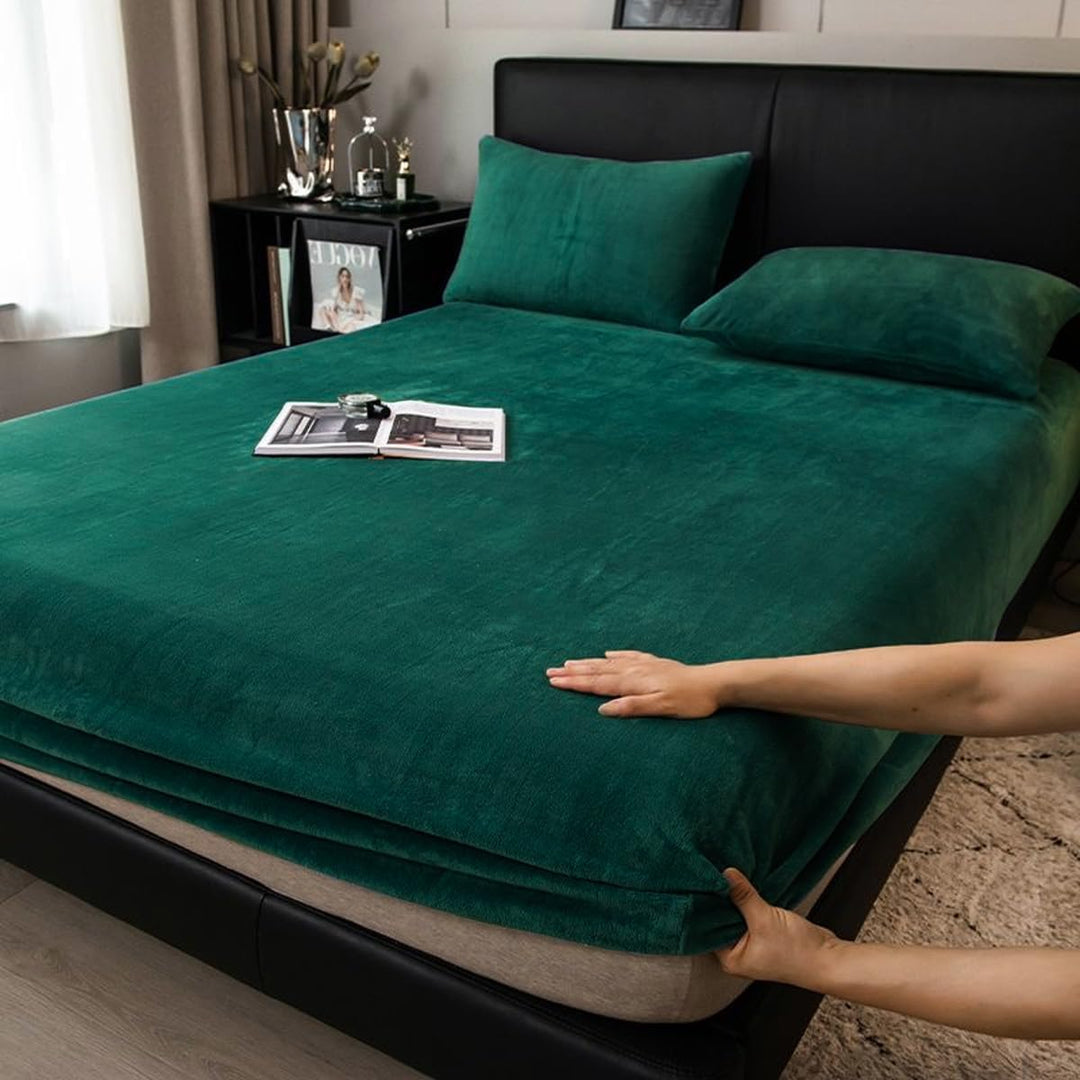 Boqingzhu Flauschige Plüsch Spannbettlaken 180x200cm Grün Dunkelgrün Fleece Flanell Cashmere Touch S