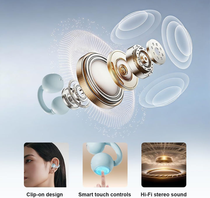 Open Ear Kopfhörer, Clip On Earbuds Kabellos Bluetooth 5.4, 48H Spielzeit, Komfortabler Sitz, Sport-