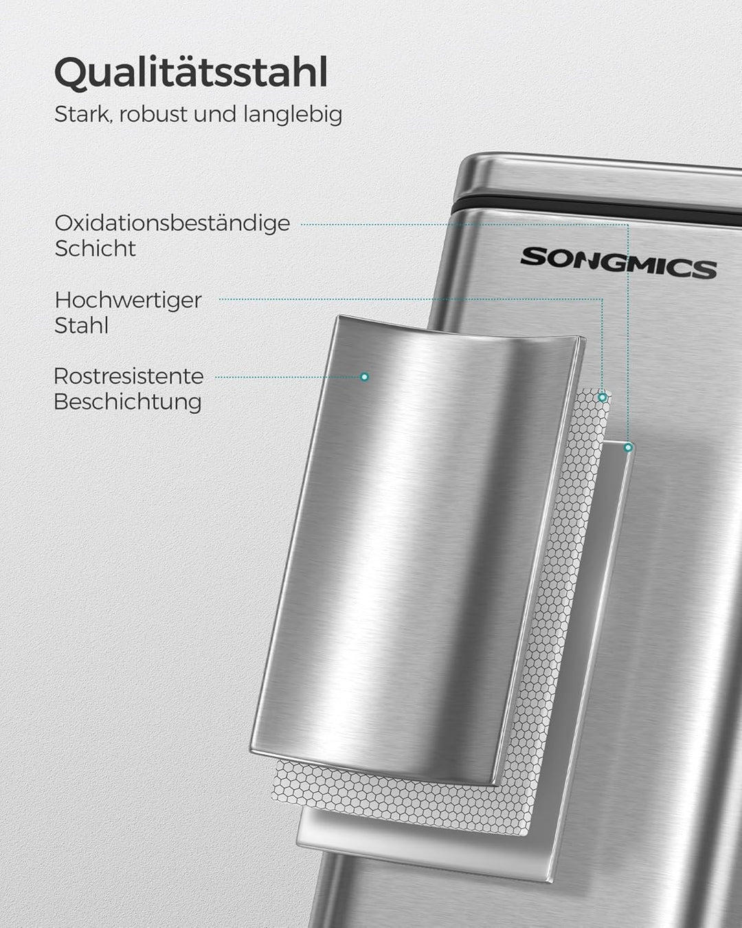SONGMICS Kosmetikeimer, 5 Liter, Mülleimer Bad, mit Deckel, Tretmülleimer, Abfalleimer klein, schmal
