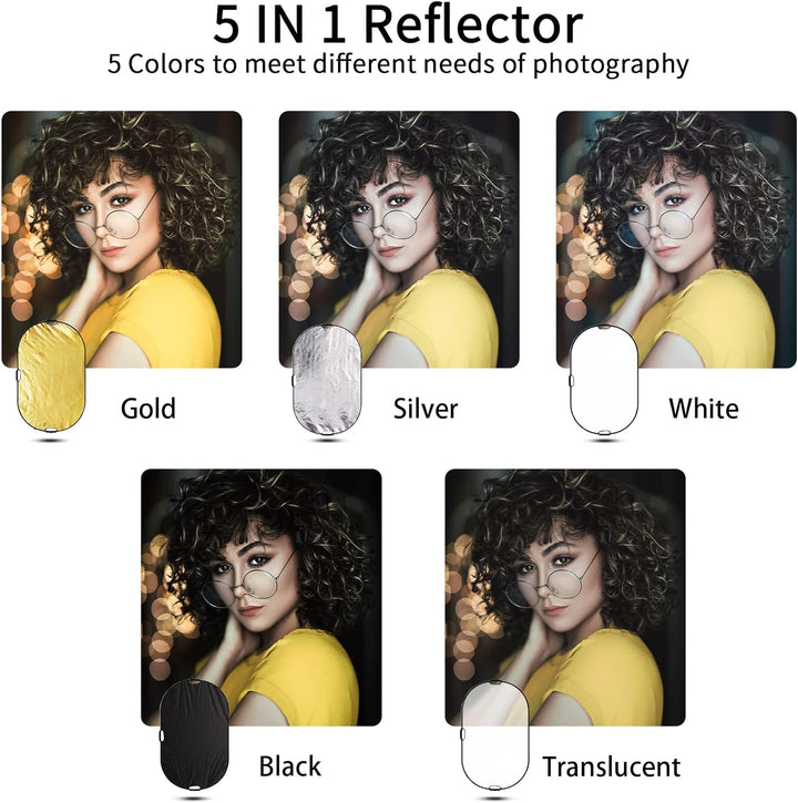 Selens 5-in-1 100x150cm Oval Reflektor Tragbarer Faltbarer für Fotografie Fotostudio Beleuchtung Aus