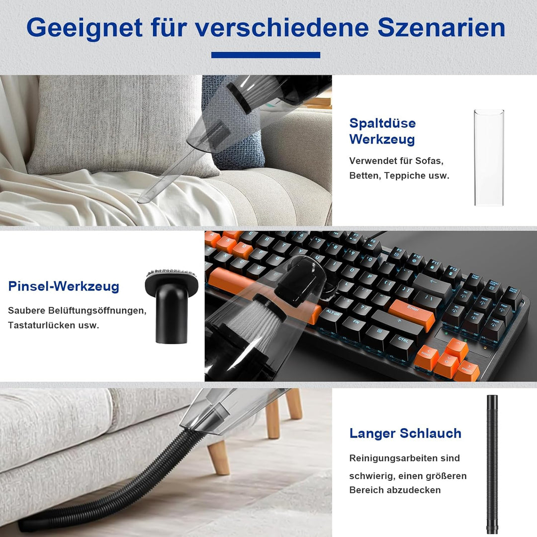 18000Pa Handstaubsauger,120W USB Aufladbar Kabellos Tragbar Mini Staubsauger, Leistungsstarker Nass