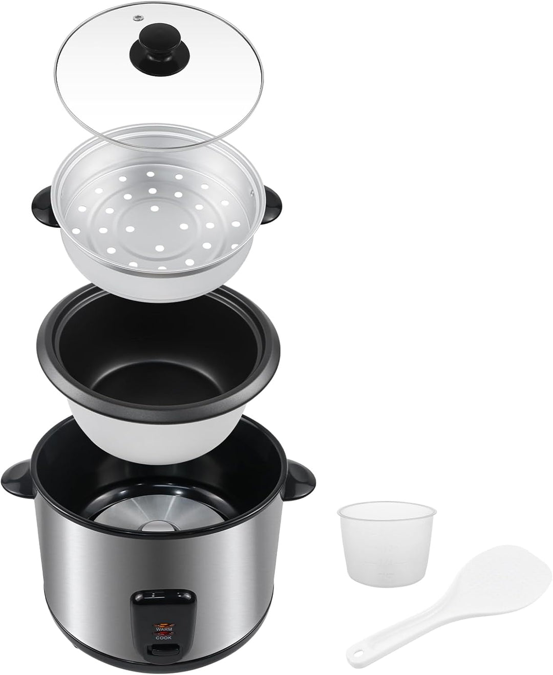 Reiskocher - inkl. Dampfgarfunktion - 2,2 Liter Kapazität, Warmhaltefunktion, mit Innentopf, Deckel,