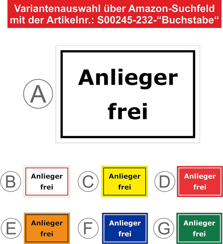 Melis Folienwerkstatt Schild Anlieger frei - 60x40cm - 3mm Aluverbund – 20 VAR S00245-232-C 60x40cm