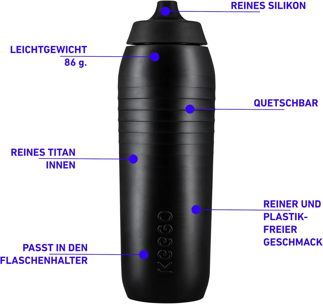 KEEGO | Die Evolution der Sportflasche | Elastisches Titan | Schützt vor Plastik im Wasser | Leicht