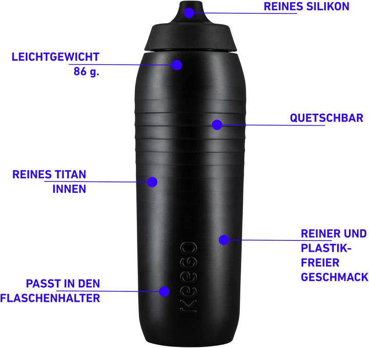 KEEGO | Die Evolution der Sportflasche | Elastisches Titan | Schützt vor Plastik im Wasser | Leicht