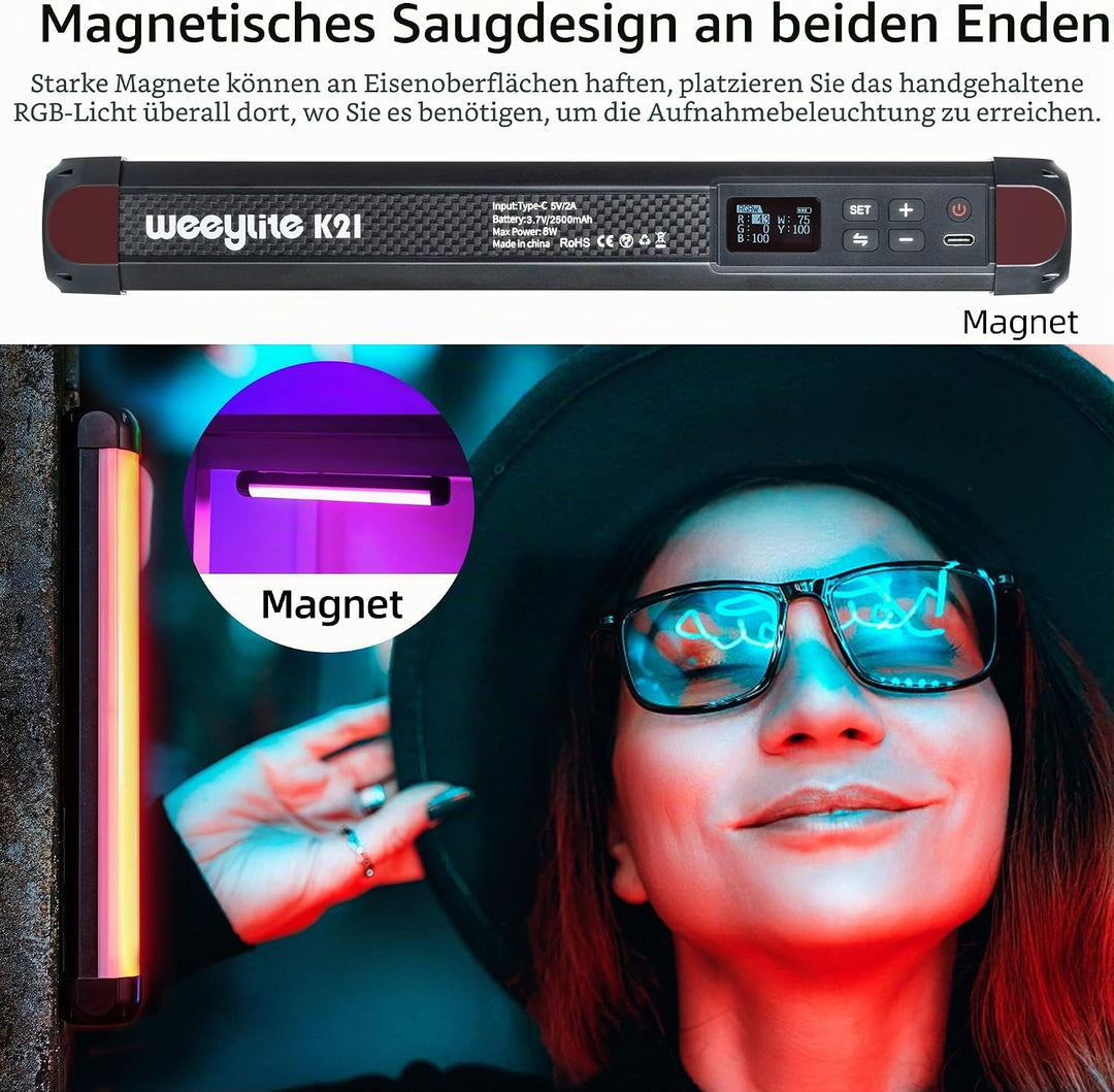 weeylite K21 RGB Handheld LED Videolicht stab Fotografie Licht 1200Lumen mit Bluetooth (APP)-Steueru