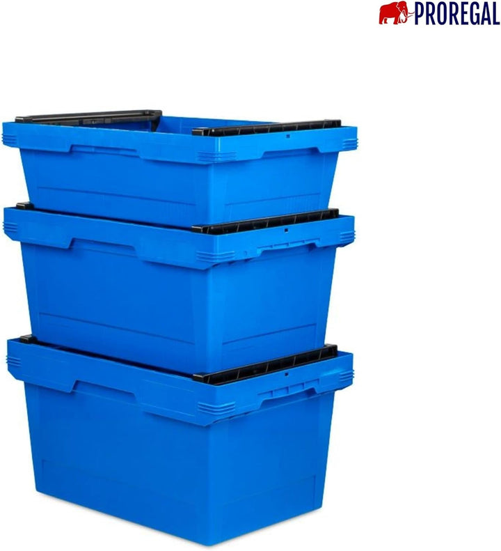 PROREGAL Conical Mehrweg-Stapelbehälter mit Stapelbügel Blau | HxBxT 17,3x40x60cm | 29 Liter | Lager
