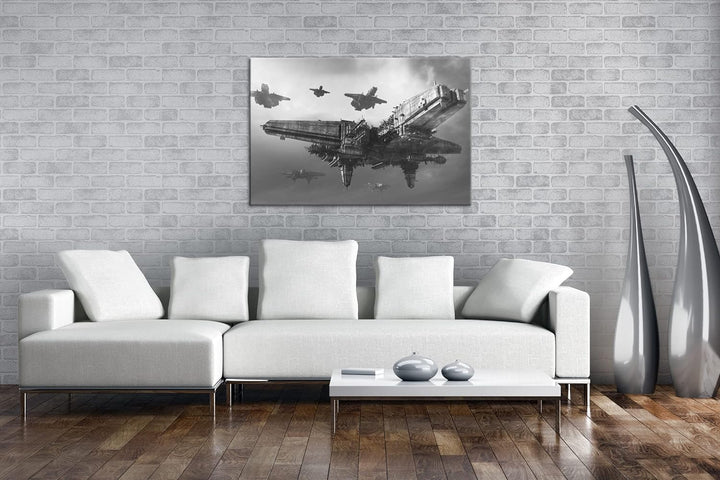 deyoli gewaltiges Raumschiff Format: 80x60 Effekt: Schwarz&Weiss als Leinwandbild, Motiv fertig gera