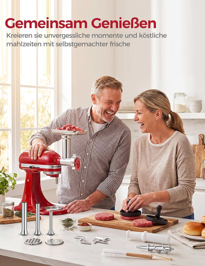 Fleischwolf Aufsatz für KitchenAid Standmixer, Edelstahl Fleischwolf Aufsatz Enthält Wurstfüller, Re