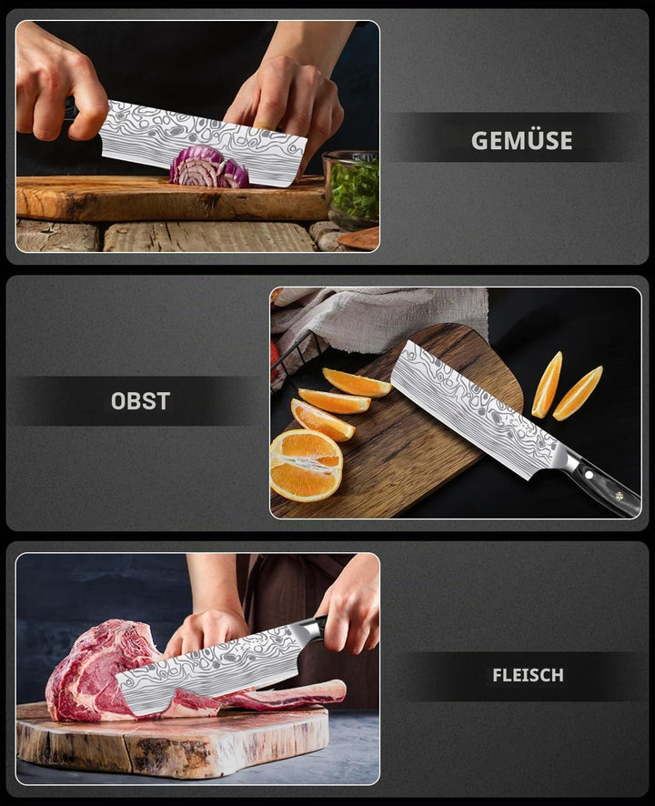 MOSFiATA Nakiri Messer Kochmesser,Küchenmesser Mehrzweck Fleischmesser ,mit Fingerschutz und Klingen