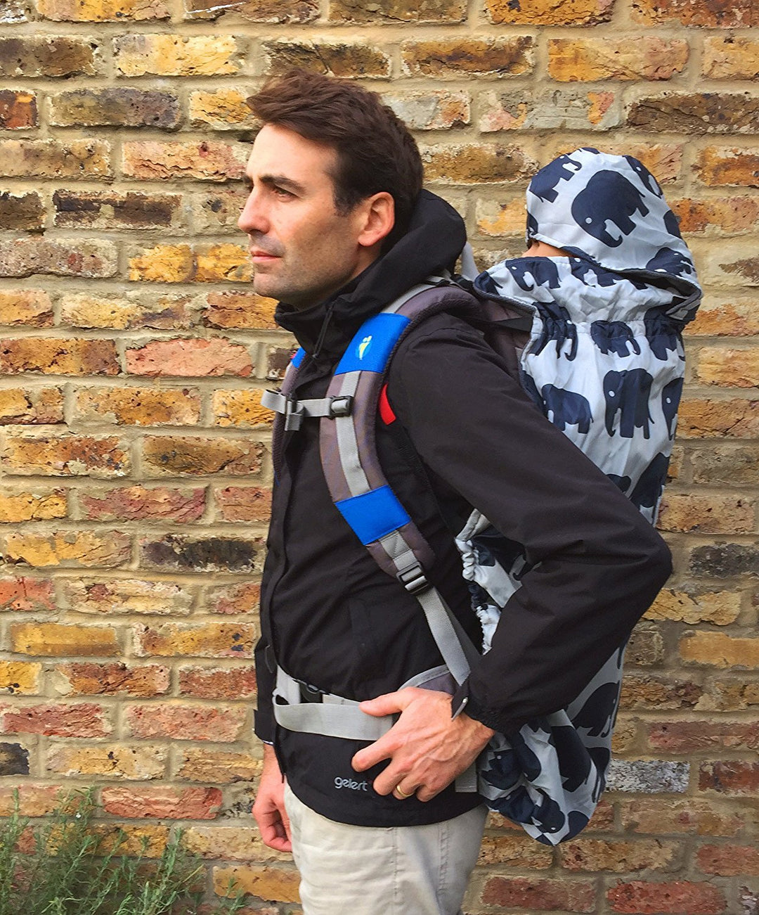 Babywearing: Wasserfester Wetterschutz für Tragetuch und Babytrage -Grau mit Elefanten, Grau mit Ele