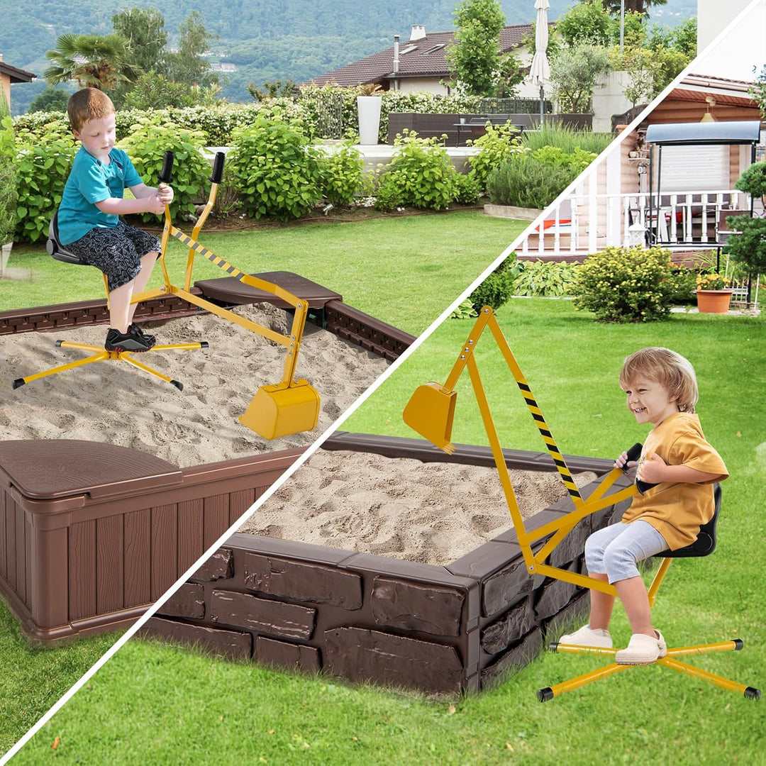 COSTWAY Sitzbagger 360° drehbar, Bagger zum Draufsitzen Metall mit Schaufel & 2-Hand Steuerung, Sand