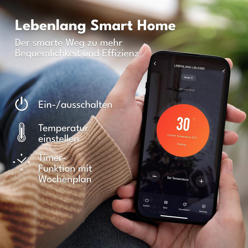 LEBENLANG Konvektor Elektroheizung Energiesparend - Inkl. WiFi & APP, Fernbedienung I Stand & Wandmo